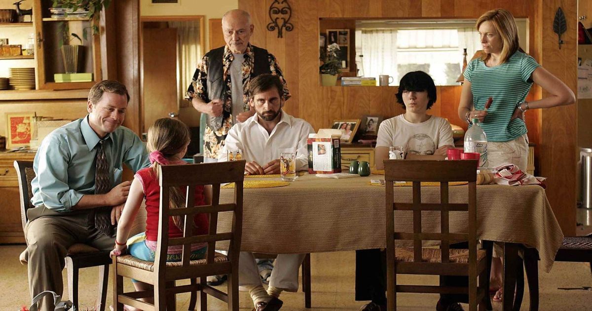 The family in Little Miss Sunshine gathered around the table together.