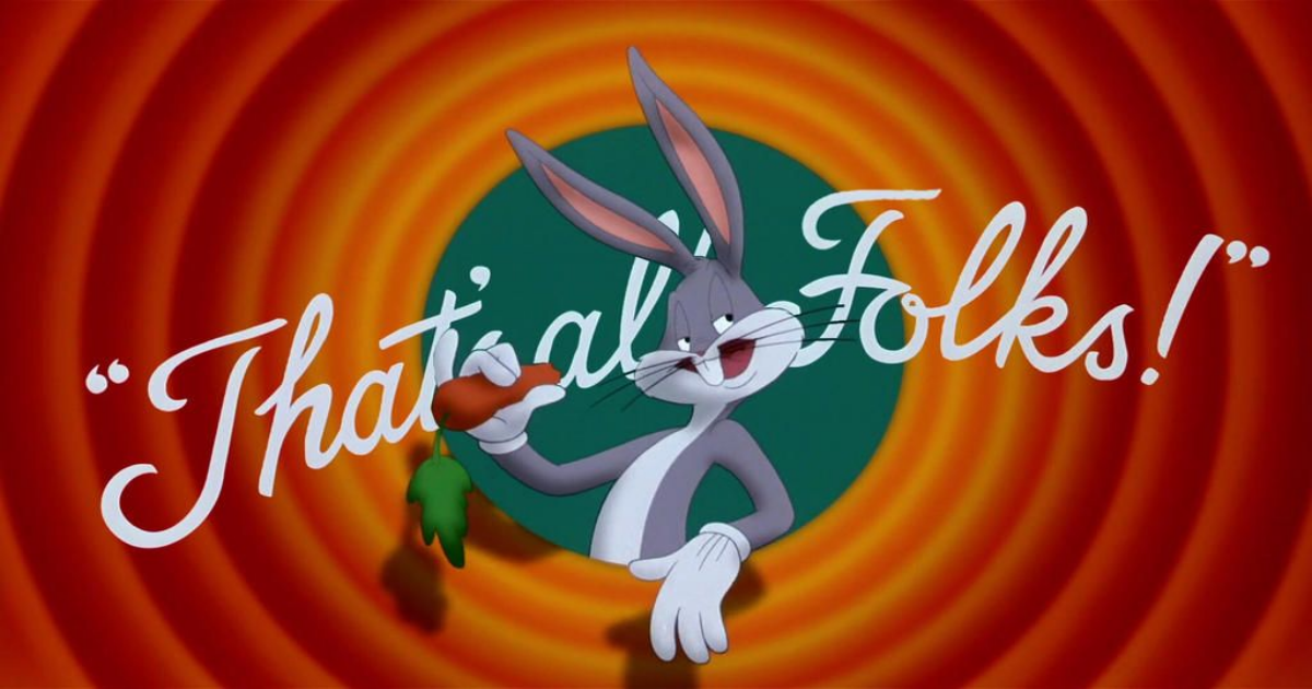 Bugs Bunny says 'That's all folks' in Looney Tunes
