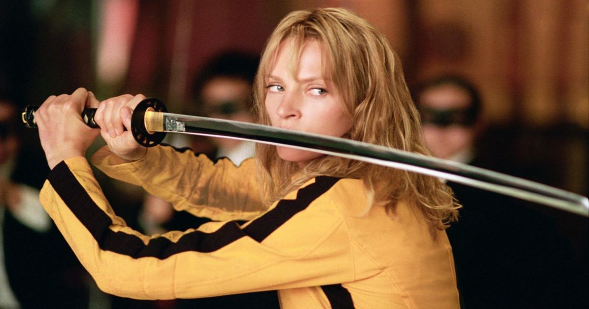 Uma Thurman wields a sword as The Bride in Kill Bill