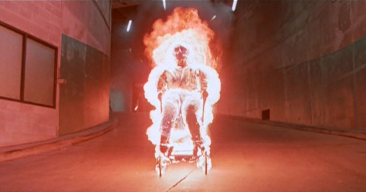 A man in a wheelchair on fire in Manhunter