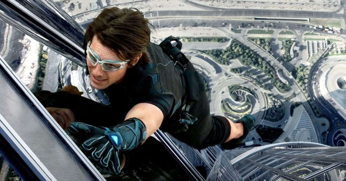 Tom Cruise climbing in Mission Impossible Ghost Protocol