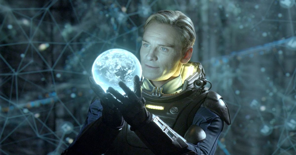 Fassbender holds a glowing orb in Prometheus 