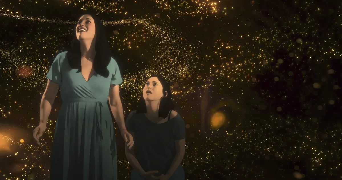Rosa Salazar as Alma and her sister Becca in twinkling fields of light in Undone