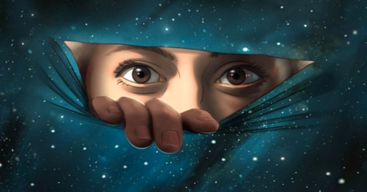 Rosa Salazar as Alma peeks through a sheet of space in Undone