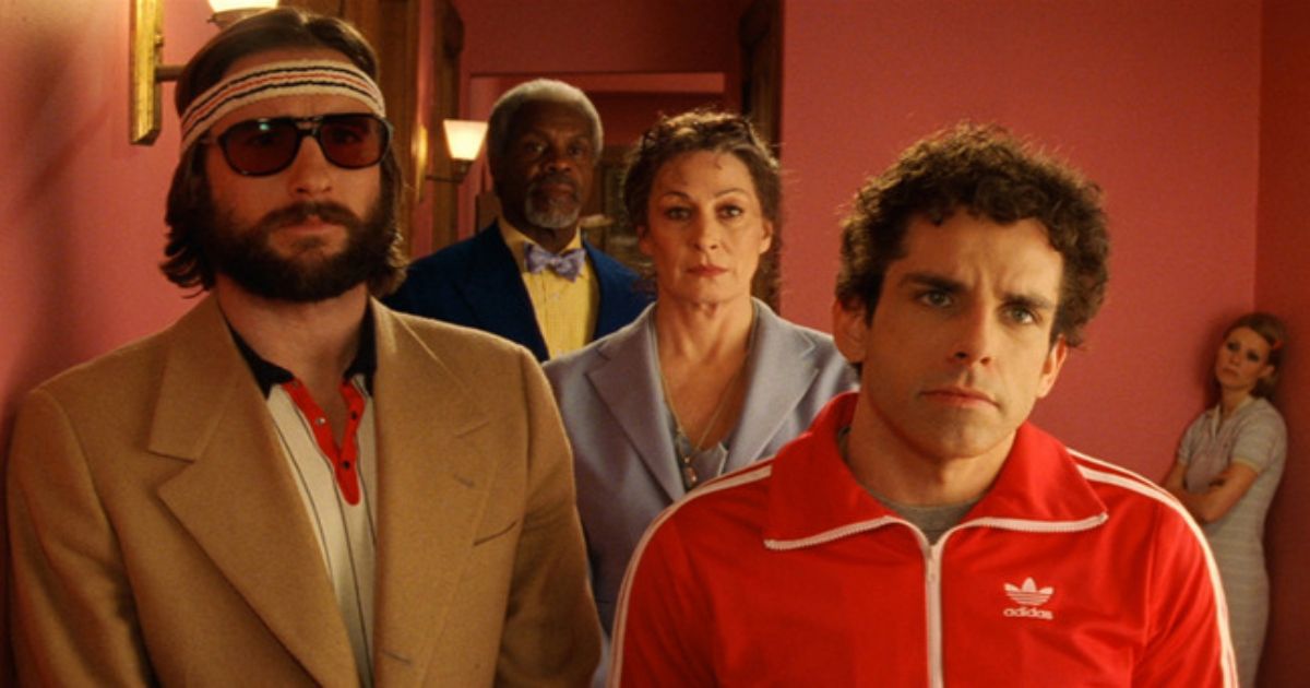 Anjelica Huston stands behind Ben Stiller and Luke Wilson in The Royal Tenenbaums 