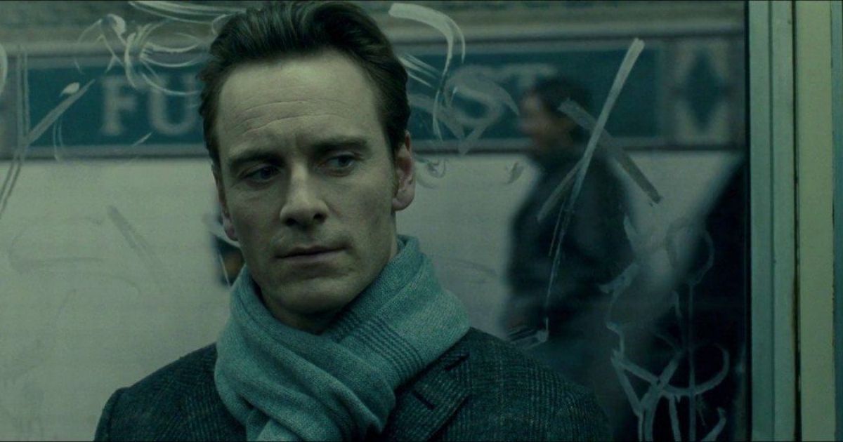 Michael Fassbender in a scarf on a subway train in Shame 