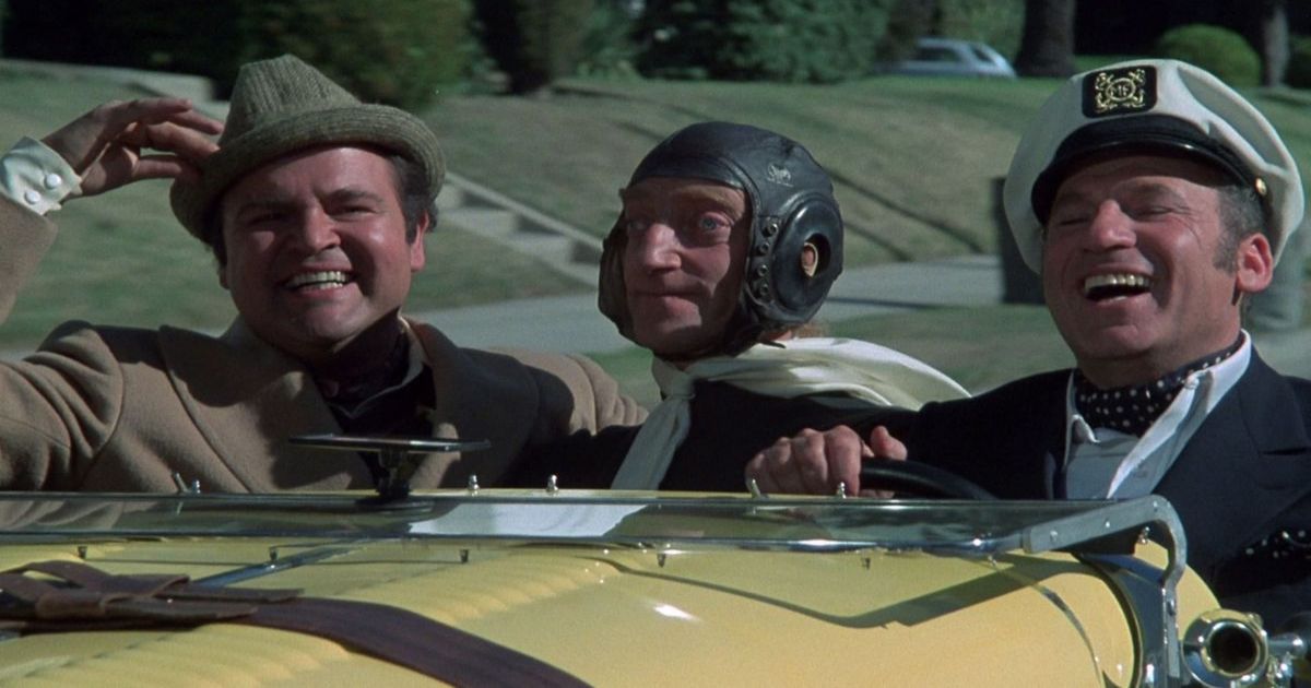 DeLuise, Feldman, and Brooks drive in a convertible in Silent Movie