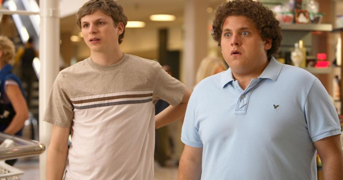 Michael Cera and Jonah Hill at the mall in Superbad