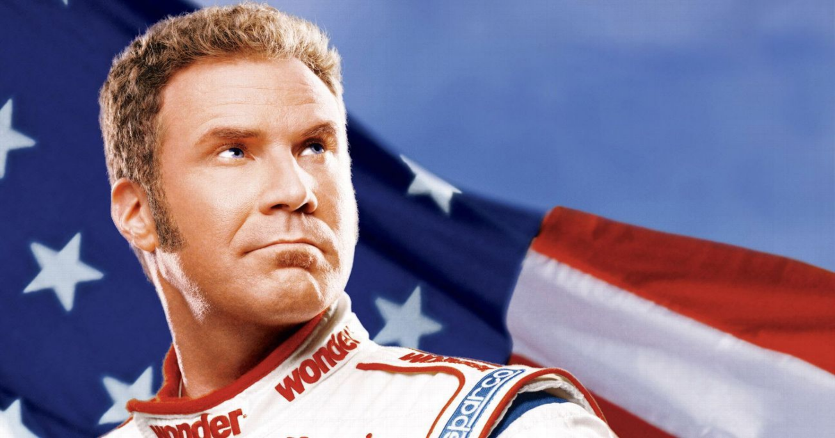 Ferrell em frente à bandeira americana em Talledega Nights