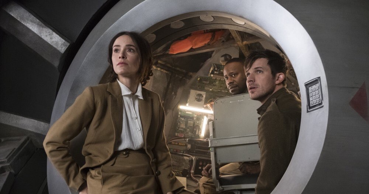 Lucy, Wyatt, and Rufus board a time machine in Timeless