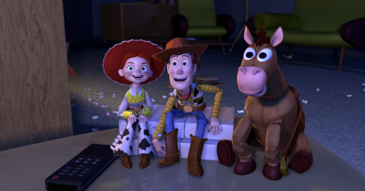 Woody, a donkey, and the cowgirl in Toy Story 2