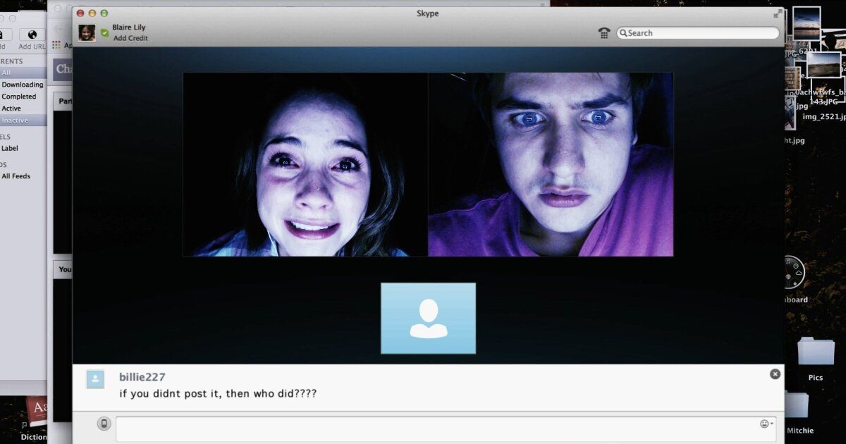 In a video chat, a boy and a girl are scared on the computer in unfriended