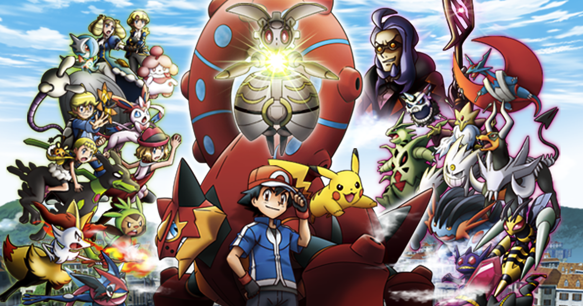 People and Pokemon surround legendary Pokemon.