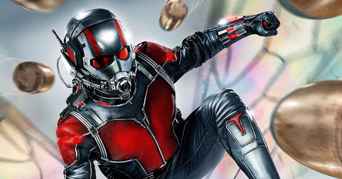 Ant-Man shrunk down in size as bullets half his size fly past him.