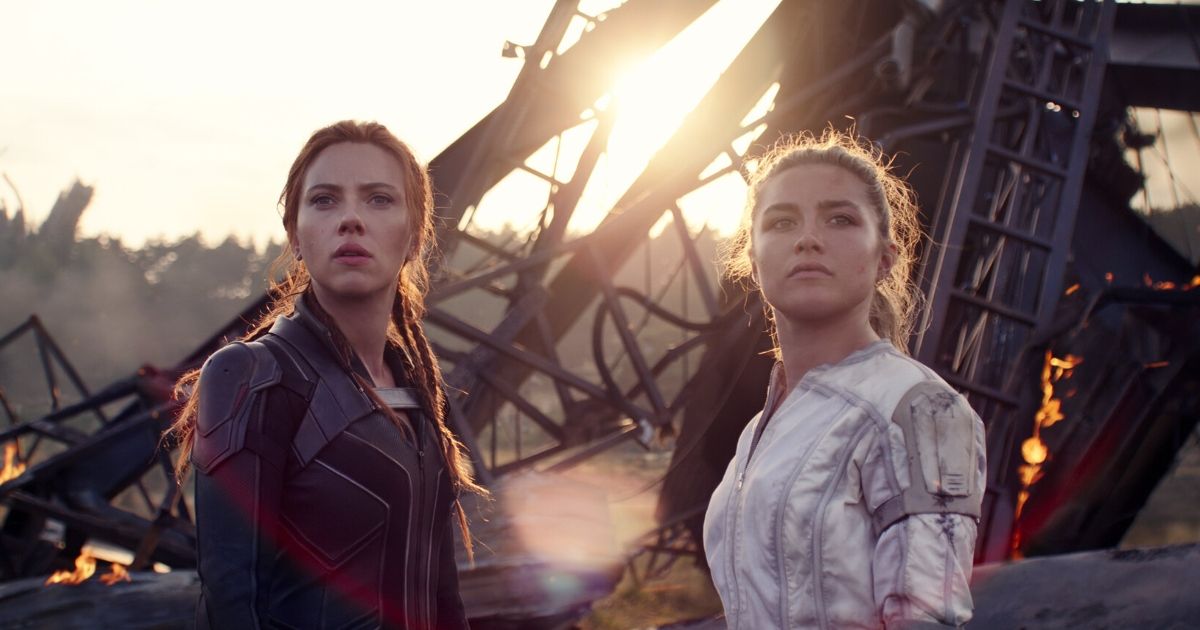Scarlett Johansson as Natasha Romanoff and Florence Pugh as Yelena Belova in Marvel's Black Widow