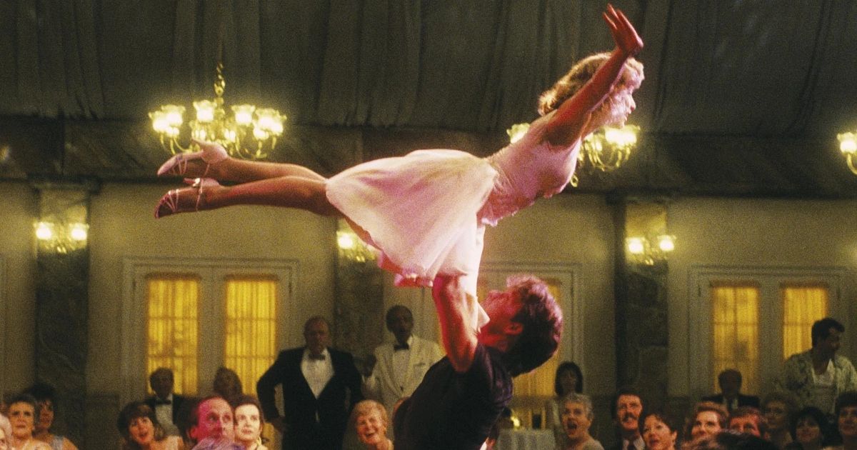 Jennifer Grey gets lifted by Patrick Swayze in Dirty Dancing