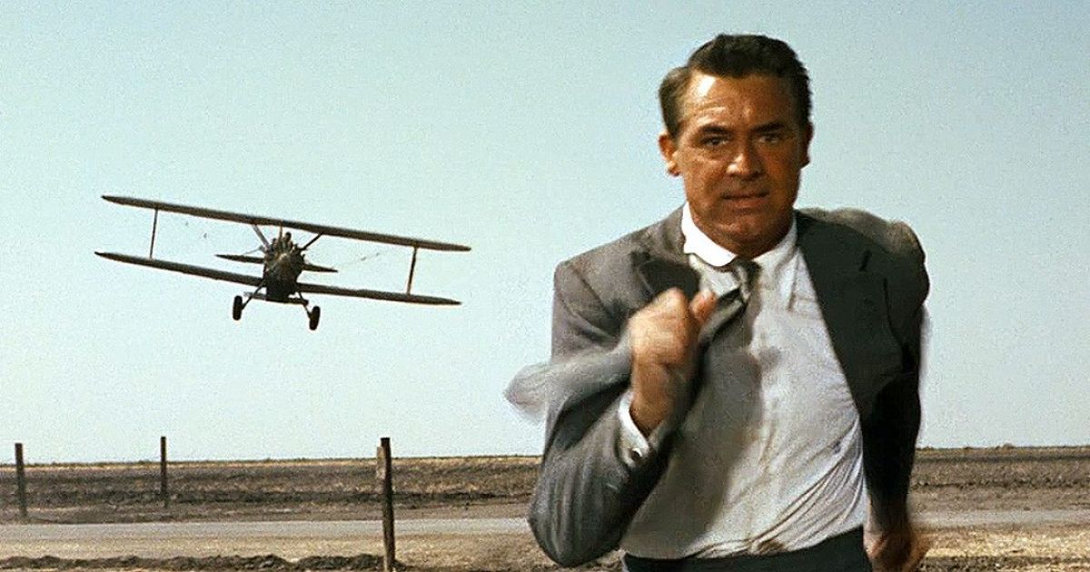 Grant runs from a crop duster plane in North by Northwest