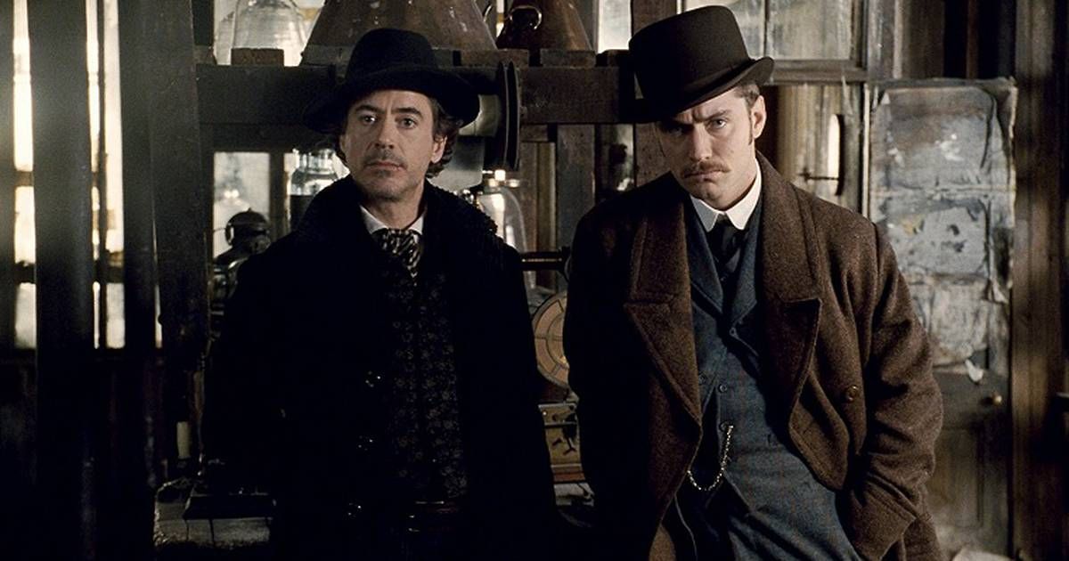 Sherlock Holmes played by Robert Downey Jr. and Jude Law's Watson 