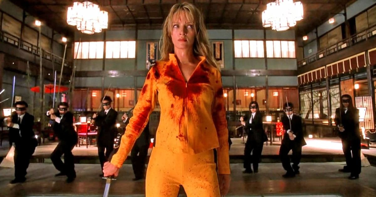 Uma Thurman in a bloodstained yellow jumpsuit in Kill Bill