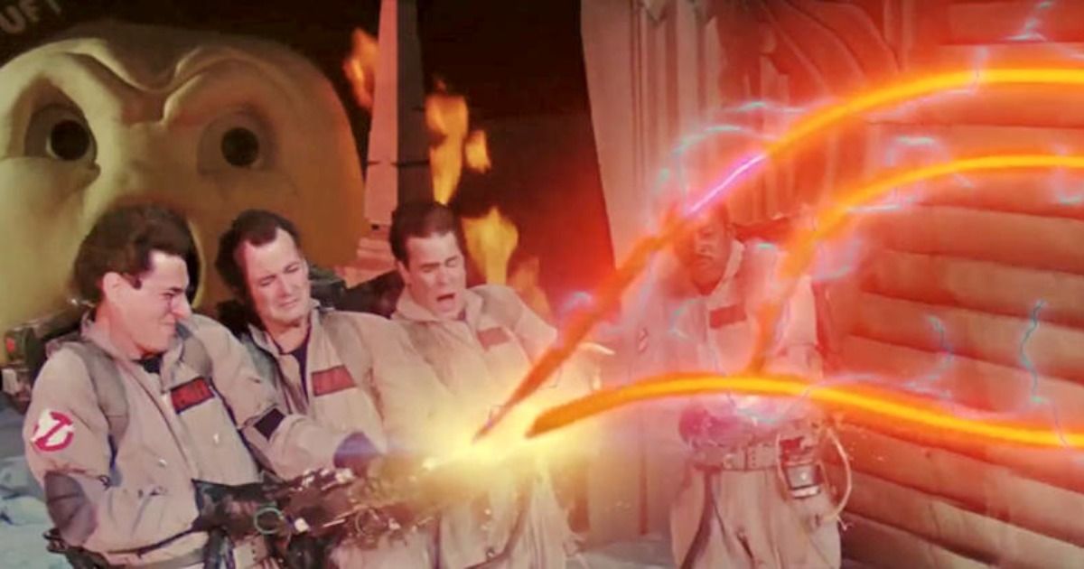 The Ghostbusters crossing the streams of the proton packs in the original Ghostbusters 1984
