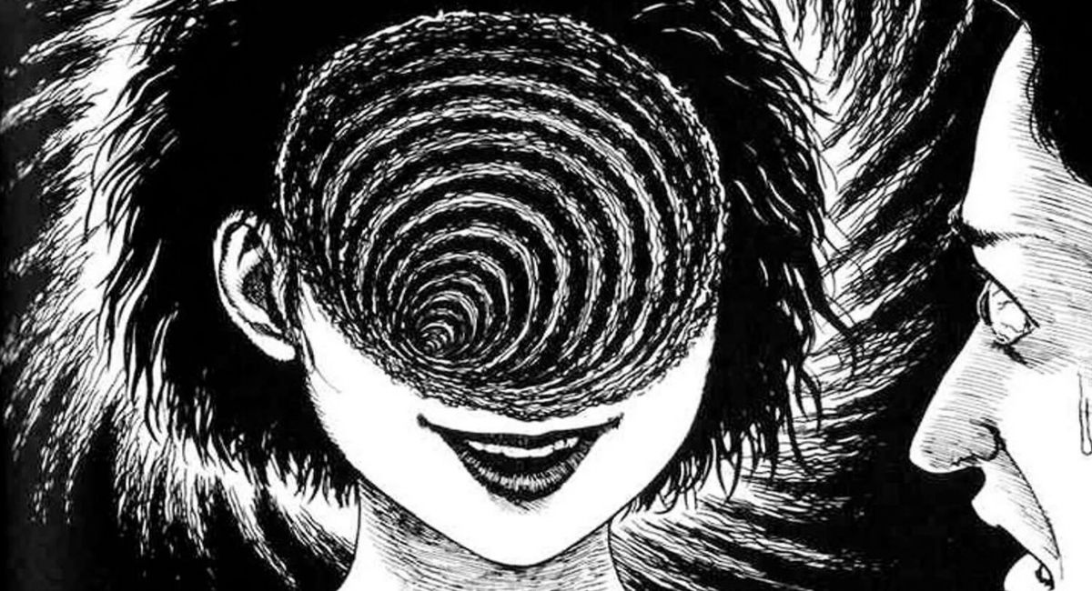 A woman's head is collapsed into a spiral in Junji Ito's Uzumaki