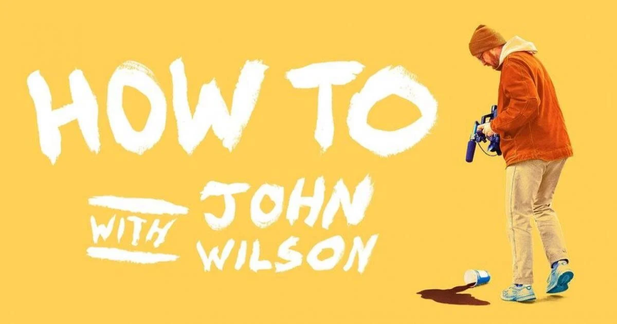 How To With John Wilson poster with Wilson filming spilt coffee