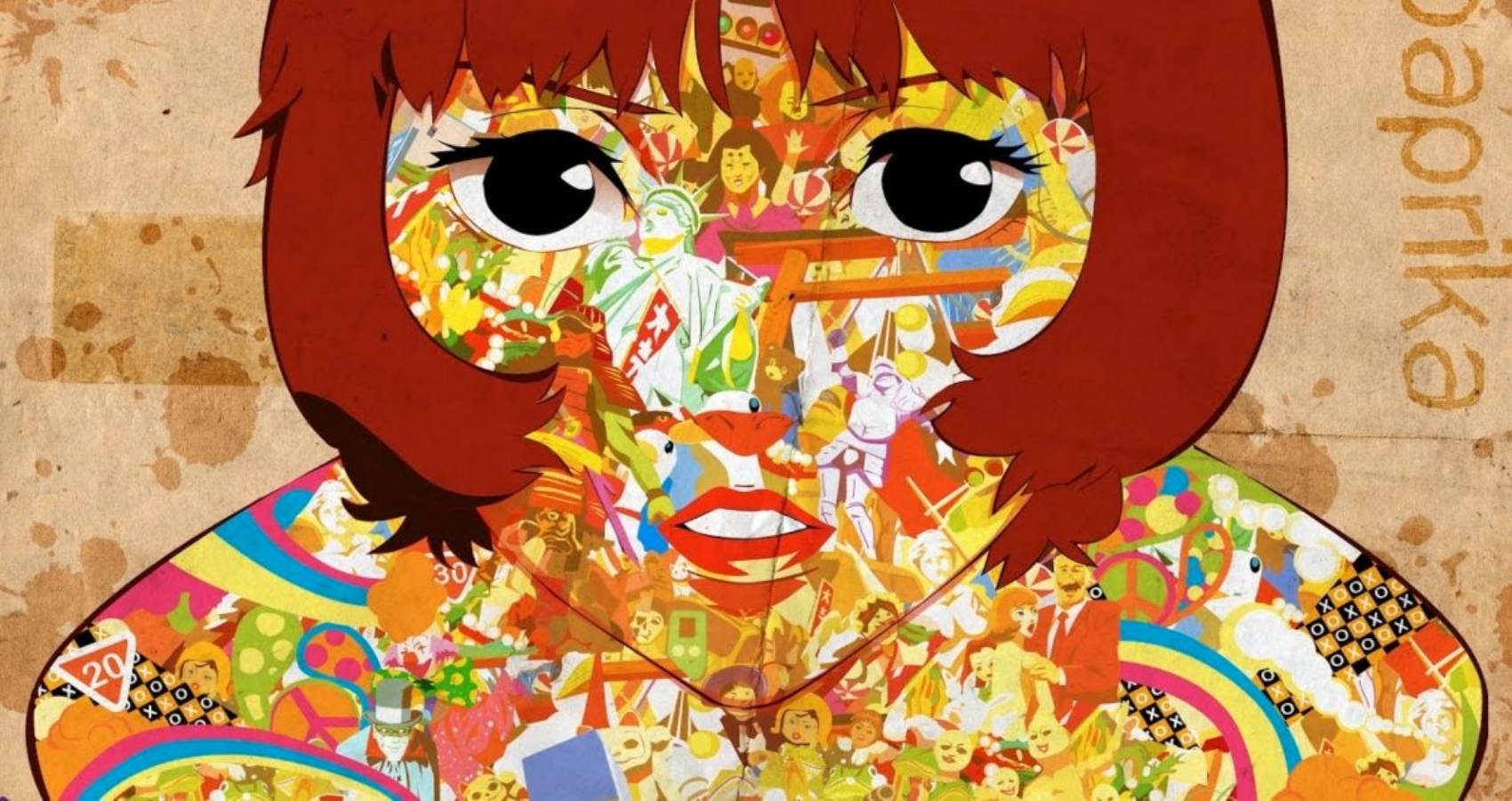 Paprika's face in a kaleidoscope of colors