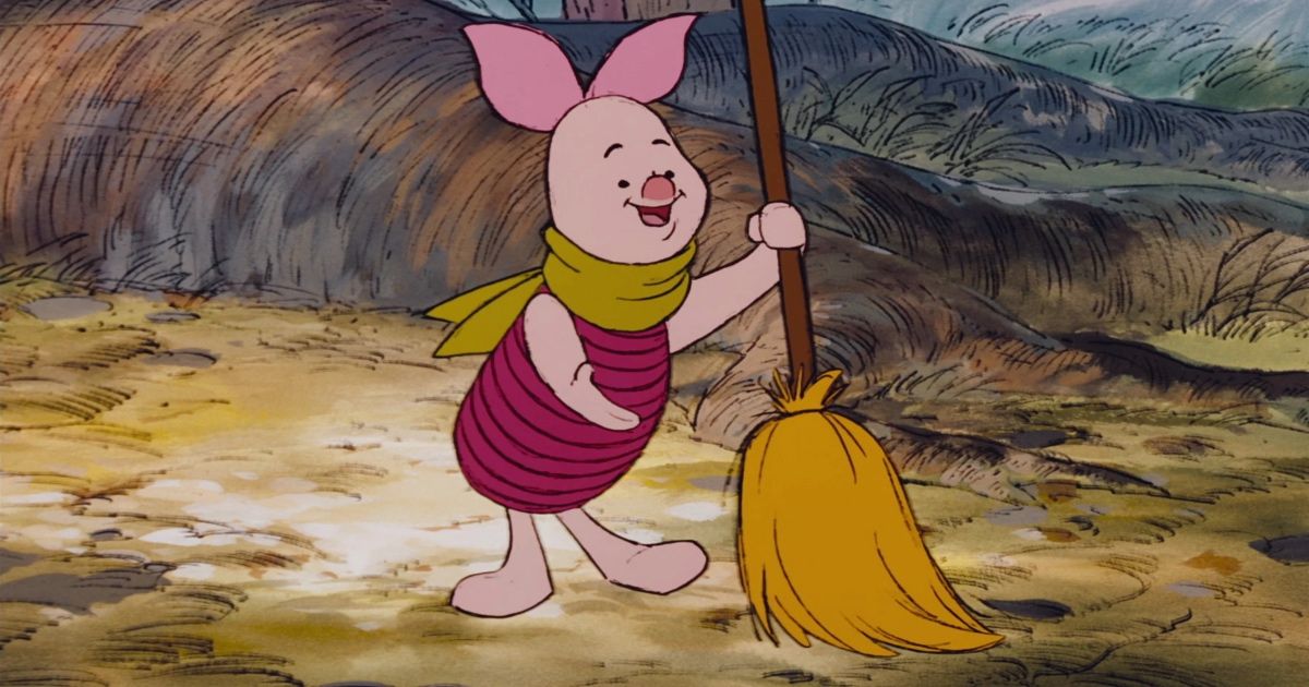 Piglet with a broom stick 