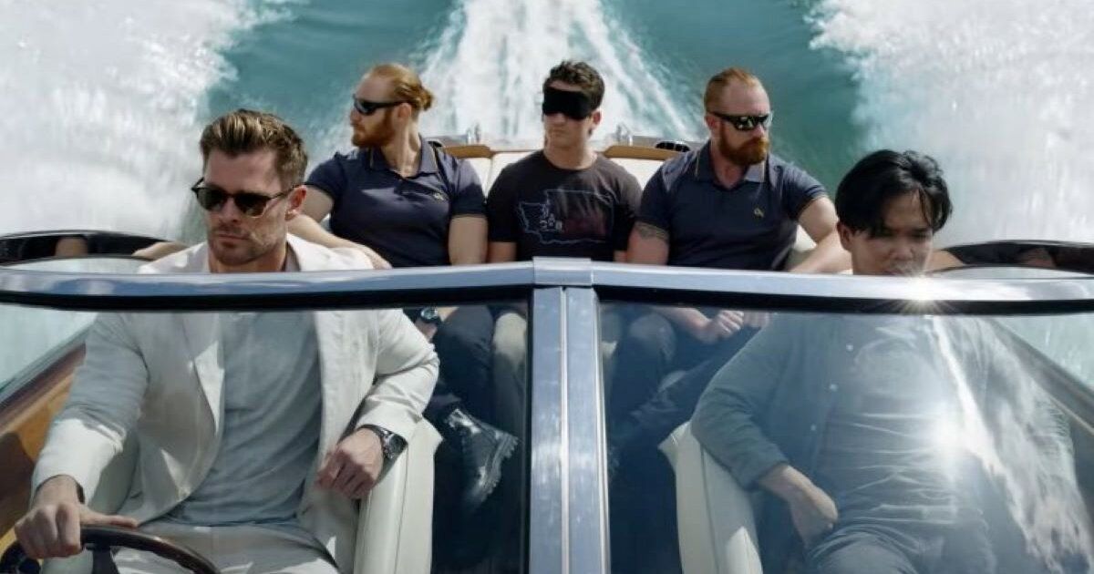 Chris Hemsworth on a boat in Spiderhead