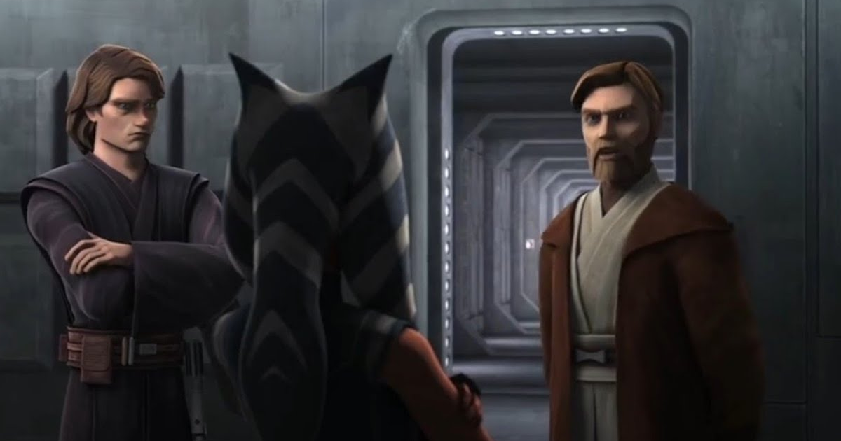Anakin, Obi-Wan Kenobi, and Ahsoka Tano hatch a plan in Star Wars Clone Wars