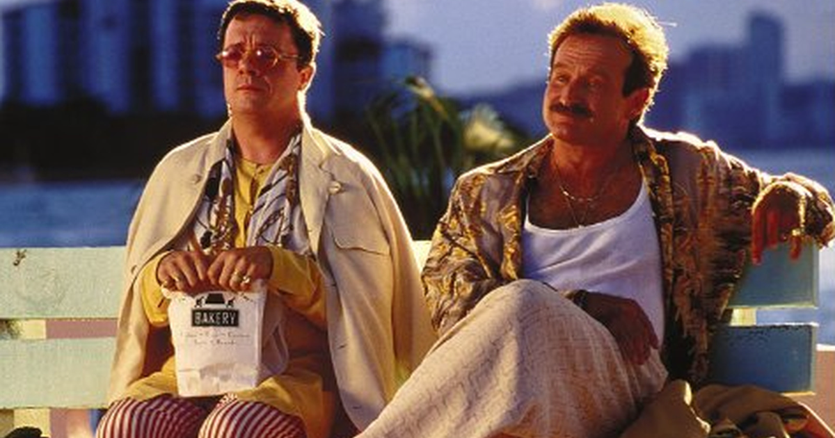 Robin Williams and Nathan Lane at the beach in The Birdcage