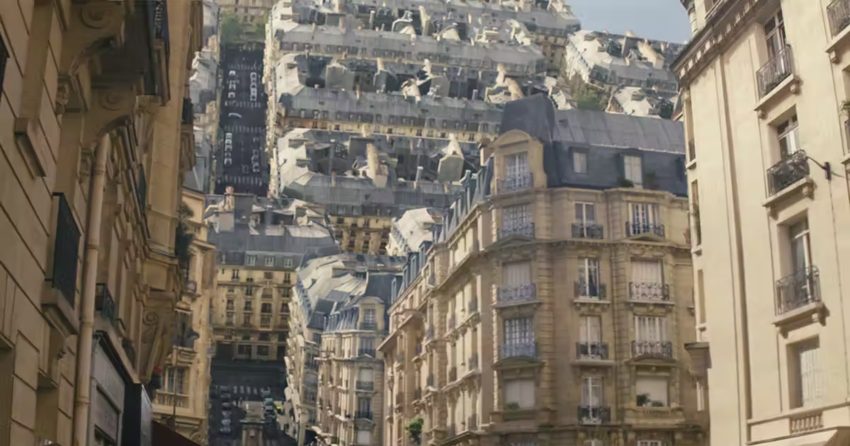 Buildings in the dream crumbling in Inception