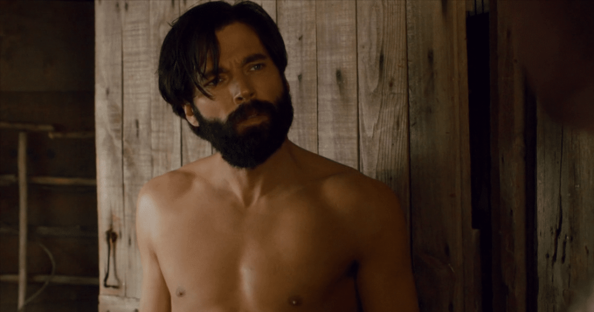 A shirtless Tim Rozon as Mutt Schitt in Schitt's Creek