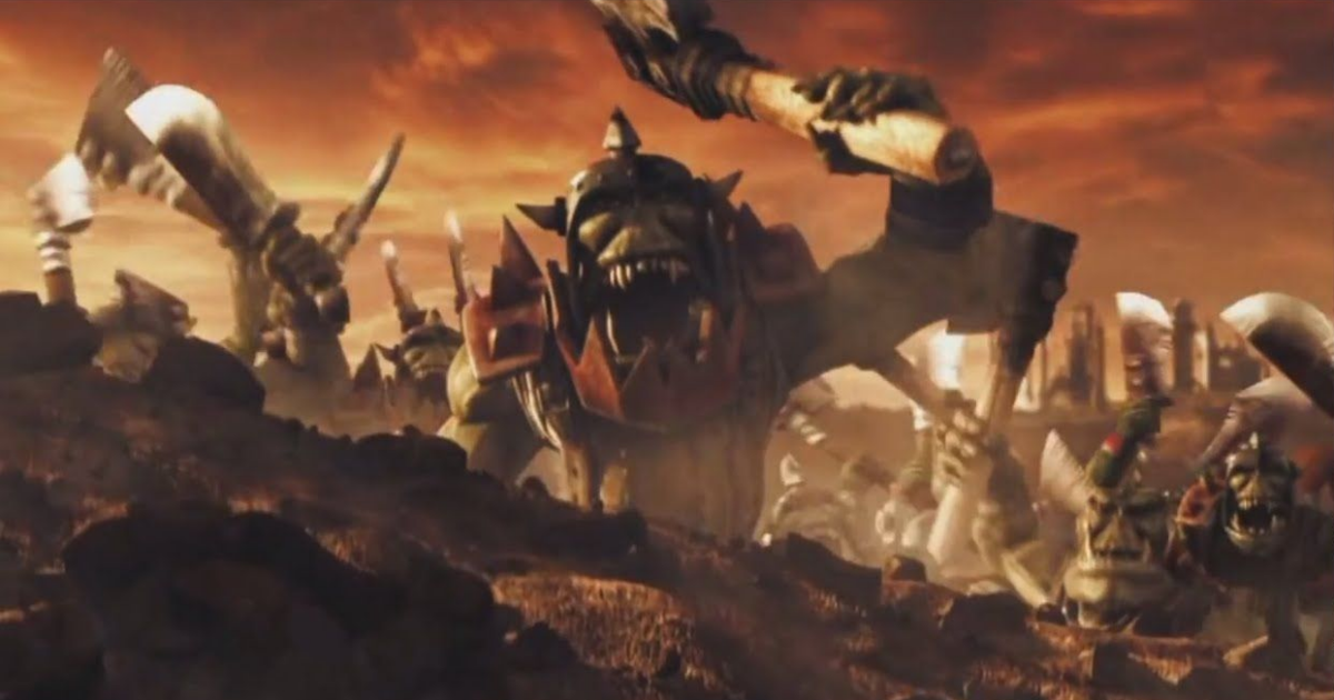 Orc smashing things in Warhammer
