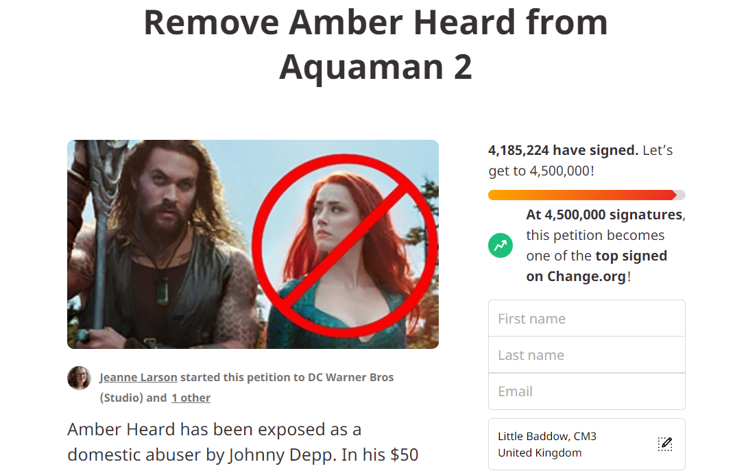 aquaman 2 amber heard petition