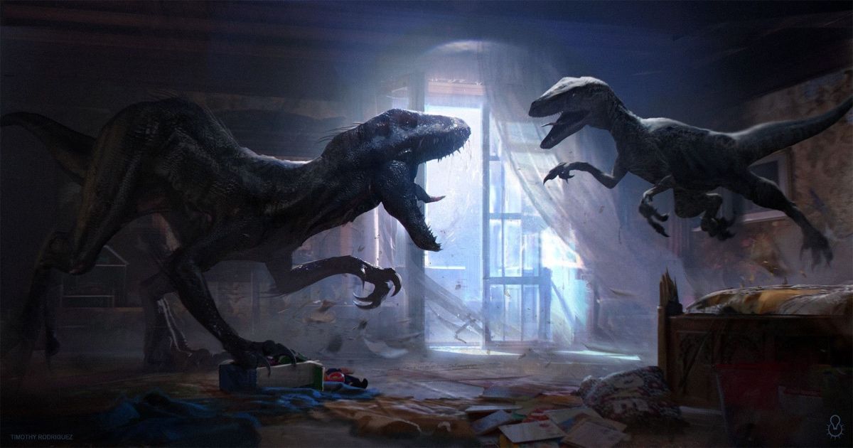 indoraptor and blue in Jurassic World: Fallen Kingdom