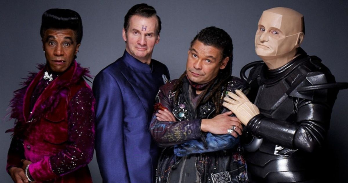 The cast of Red Dwarf next to each other