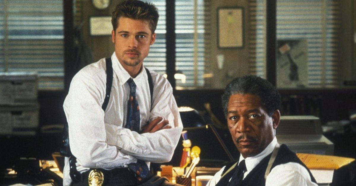 Brad Pitt e Morgan Freeman em Se7en