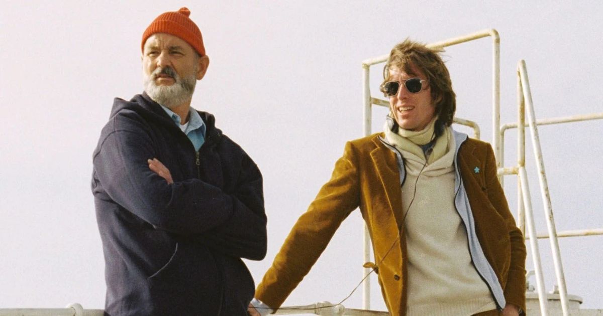 Wes Anderson and Bill Murray during shooting for Life Aquatic
