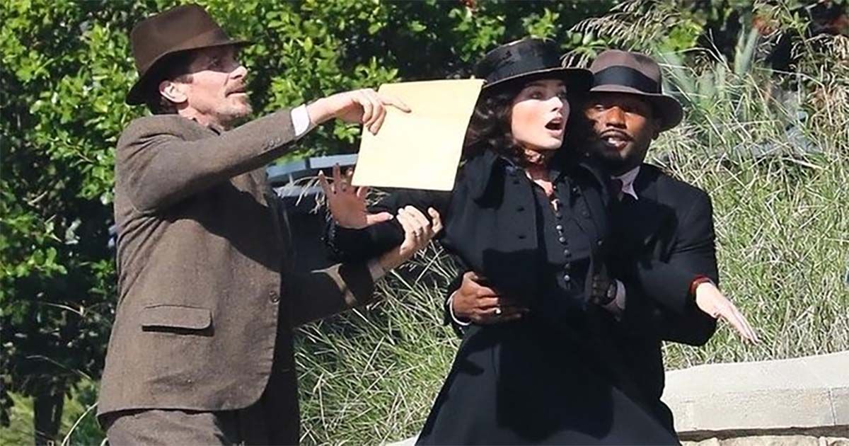 Christian Bale, Margot Robbie, and John David Washington on the set of David O. Russell's Amsterdam