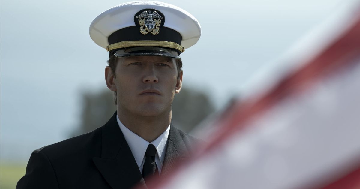 Chris Pratt as a soldier with the American flag in The Terminal List