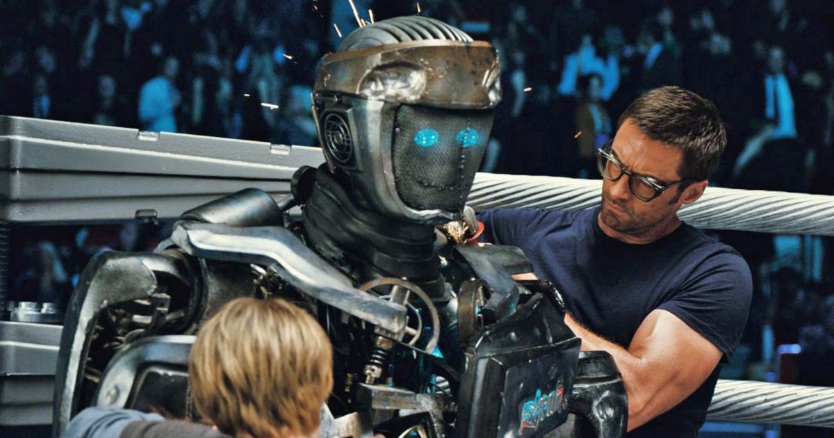 Hugh Jackman fixing his robot in Real Steel