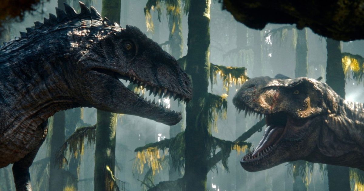 The Gigantosaurus fights the T-Rex in Jurassic World Dominion