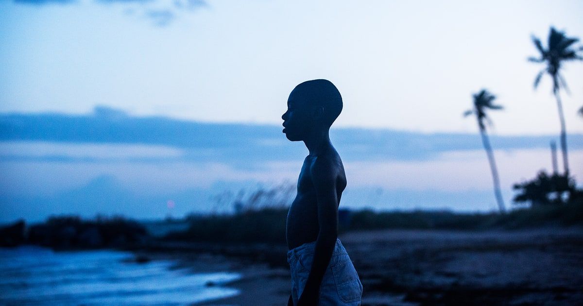 Boy stands on beach in the moonlight.