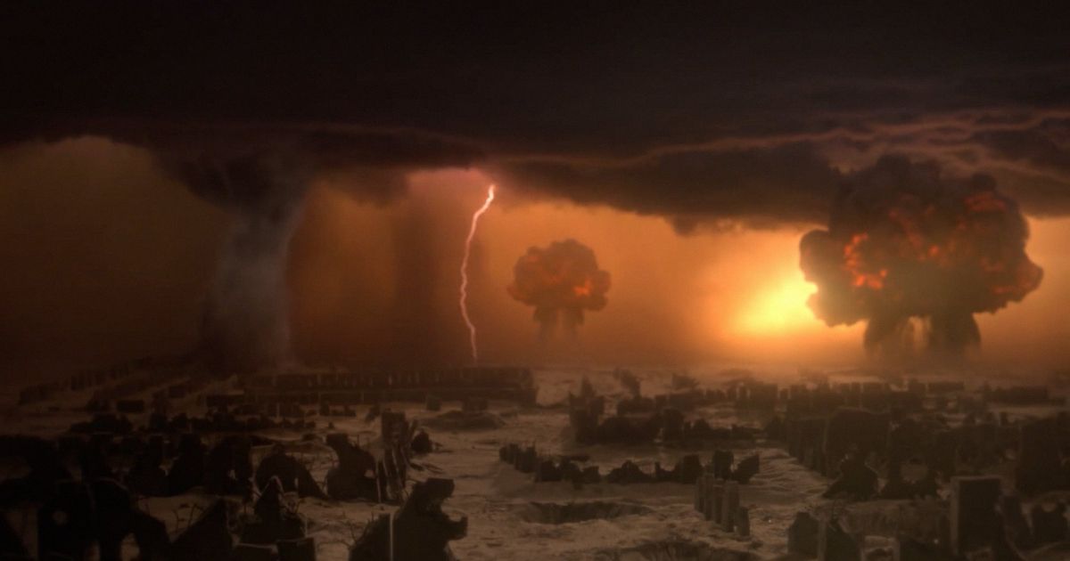 Nuclear explosions in the bombed out city of Phil Tippett's Mad God