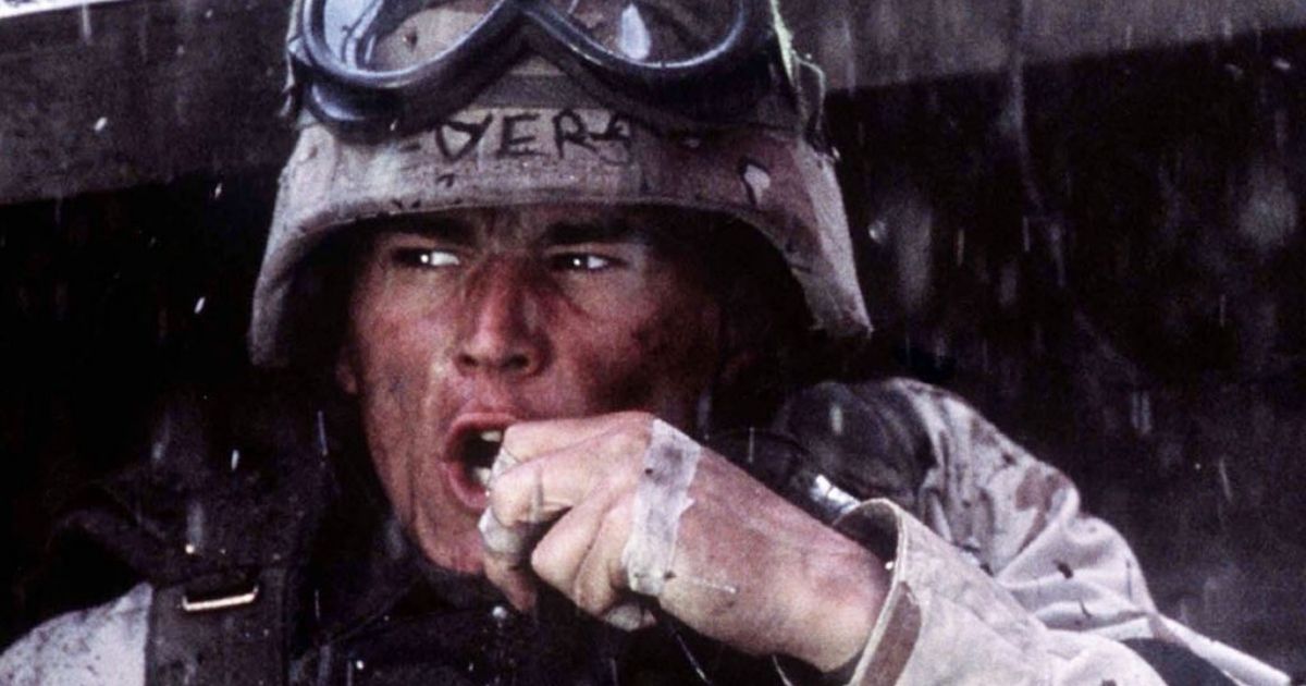 One of the soldiers in Black Hawk Down yelling into a radio