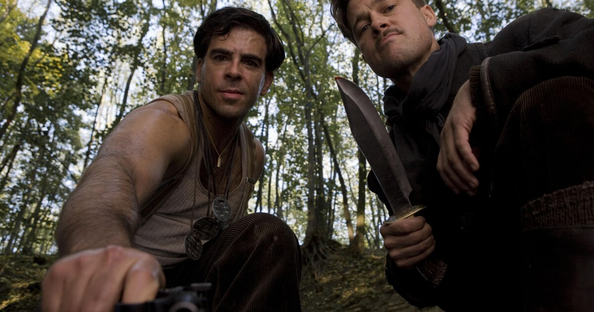 Brad Pitt and Eli Roth in Inglourious Basterds