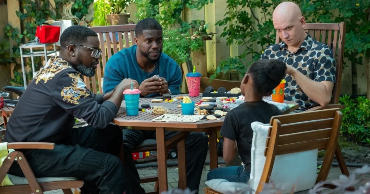 Anthony Carrigan, Lil Rel Howery, and Kevin Hart in Fatherhood