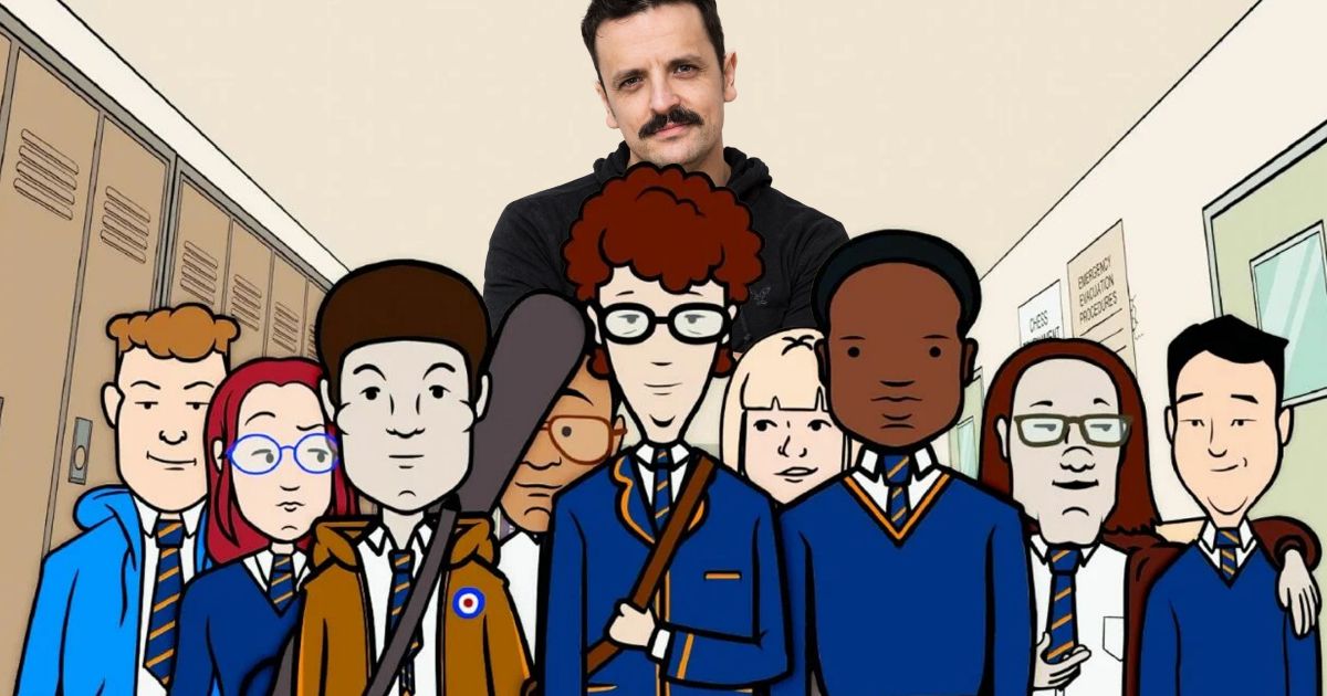 Jono McLeod and the animated students form his movie My Old School