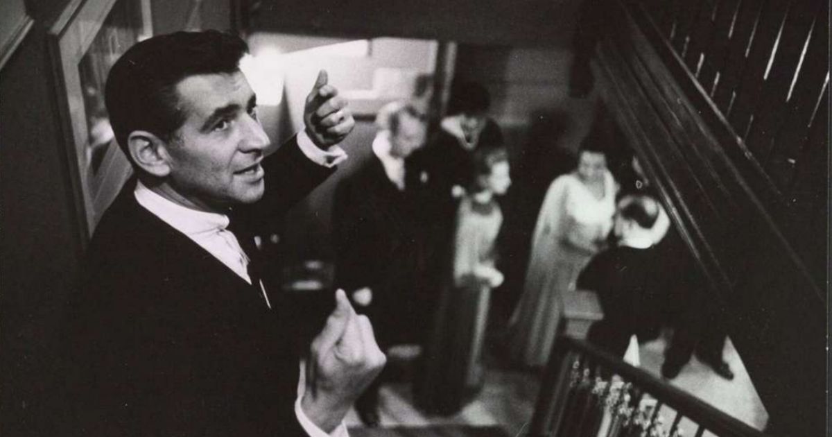 Leonard Bernstein in a stairwell